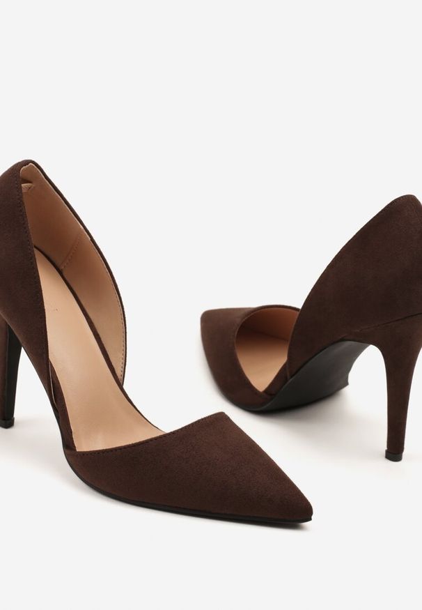 Born2be - Brązowe Szpilki Ozdobione Wycięciami Xerriana. Okazja: na co dzień, na spacer. Kolor: brązowy. Materiał: jeans. Wzór: aplikacja. Obcas: na szpilce. Styl: klasyczny, casual. Wysokość obcasa: średni