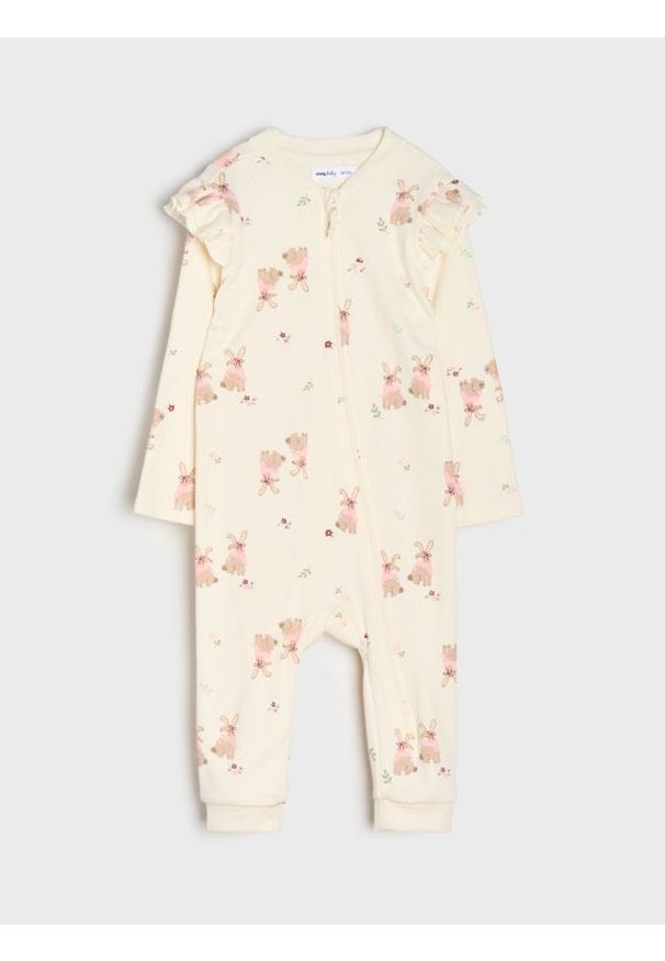 Sinsay - Pajacyk z ozdobną falbanką - kremowy. Kolor: kremowy