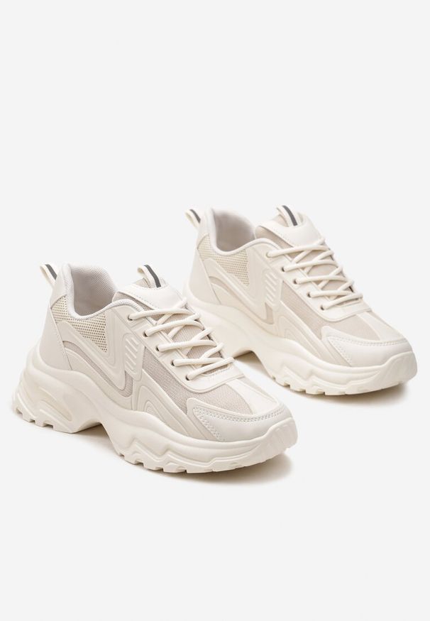 Born2be - Beżowe Sznurowane Sneakersy na Grubej Podeszwie z Przeszyciami Vleni. Okazja: na co dzień. Kolor: beżowy