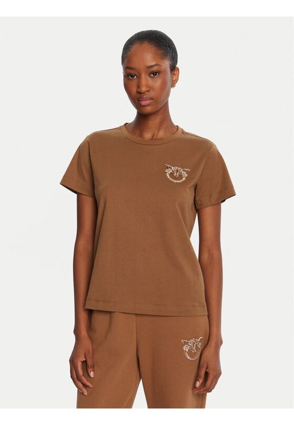 Pinko - PINKO T-Shirt Nambrone 103320 A2RN Brązowy Regular Fit. Kolor: brązowy. Materiał: bawełna