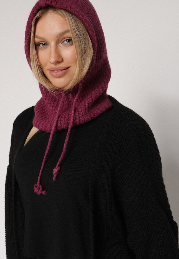 Born2be - Ciemnofioletowa Czapka Kominiarka z Wełną o Kroju Kaptura z Kominem Linezra. Kolor: fioletowy. Materiał: wełna. Styl: casual, elegancki