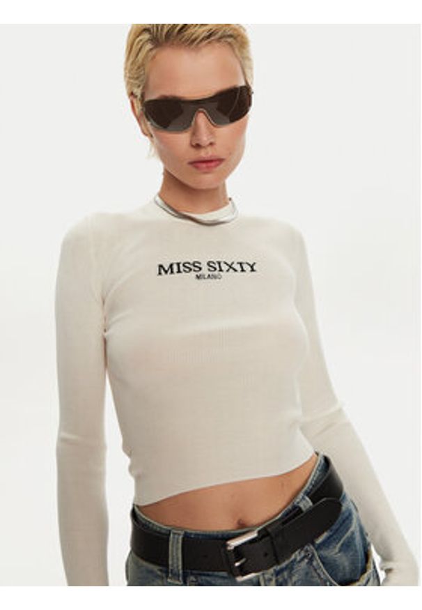 Miss Sixty Sweter 6L4RJ4340000 Écru Slim Fit. Materiał: jedwab