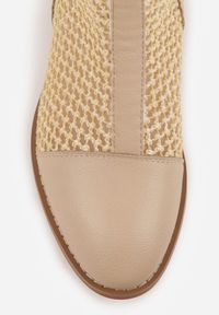 Renee - Beżowe Plecione Botki z Wkładką ze Skóry Naturalnej Nadelle. Kolor: beżowy. Materiał: skóra. Wzór: haft. Styl: elegancki, boho #6