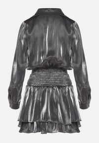 Born2be - Szara Sukienka z Wiskozy o Koszulowym Kroju z Falbankami Liova. Typ kołnierza: kołnierz z falbankami. Kolor: szary. Materiał: wiskoza. Typ sukienki: koszulowe #6