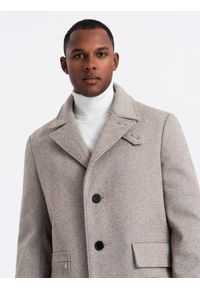 Ombre Clothing - Jednorzędowy wzorzysty męski płaszcz z kieszeniami – popielaty V1 - Rozmiar: XL. Typ kołnierza: kołnierz rewers. Kolor: szary. Materiał: syntetyk, tkanina, poliester, materiał. Wzór: ze splotem #4