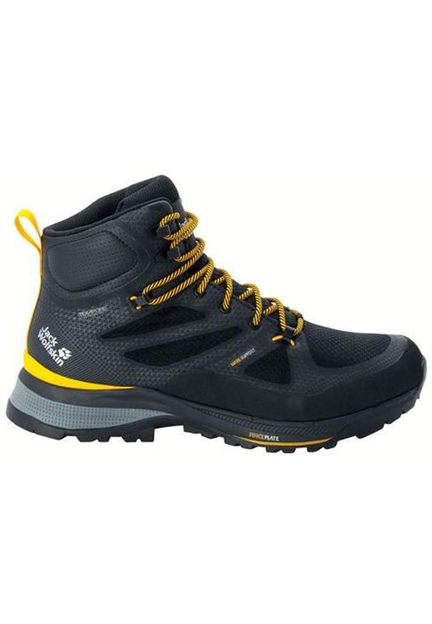 Buty trekkingowe męskie Jack Wolfskin Force Striker Texapore Mid. Wysokość cholewki: za kostkę. Zapięcie: sznurówki. Kolor: czarny. Materiał: tkanina, guma, syntetyk, materiał. Szerokość cholewki: normalna. Sport: turystyka piesza