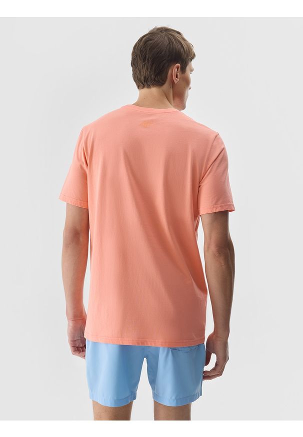4f - 4F T-shirt z nadrukiem męski - pomarańczowy M. Okazja: na co dzień. Kolor: pomarańczowy. Materiał: dzianina, jersey, bawełna. Wzór: nadruk. Styl: casual, klasyczny, sportowy