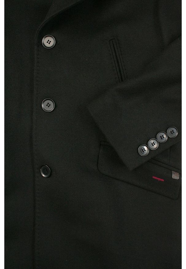 Płaszcz Czarny, Elegancki, Męski, Wełniany, Jednorzędowy, na Guziki, Jesienno-Zimowy -JaniMen. Kolor: czarny. Materiał: wełna. Sezon: jesień, zima. Styl: elegancki