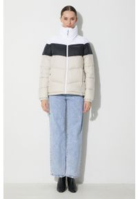 columbia - Columbia kurtka Puffect Color Block Jkt damska kolor beżowy zimowa 1955101. Kolor: beżowy. Materiał: tkanina, syntetyk, materiał, puch. Wzór: ze splotem. Sezon: zima #7