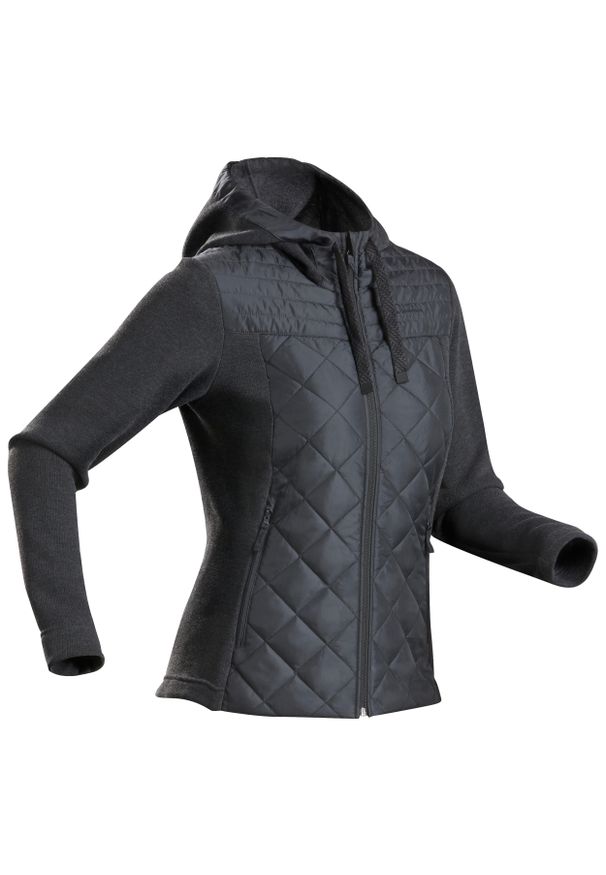 quechua - Bluza turystyczna damska Quechua NH100 hybrydowa. Kolor: wielokolorowy, czarny, szary. Materiał: polar, materiał, dzianina, poliester, tkanina