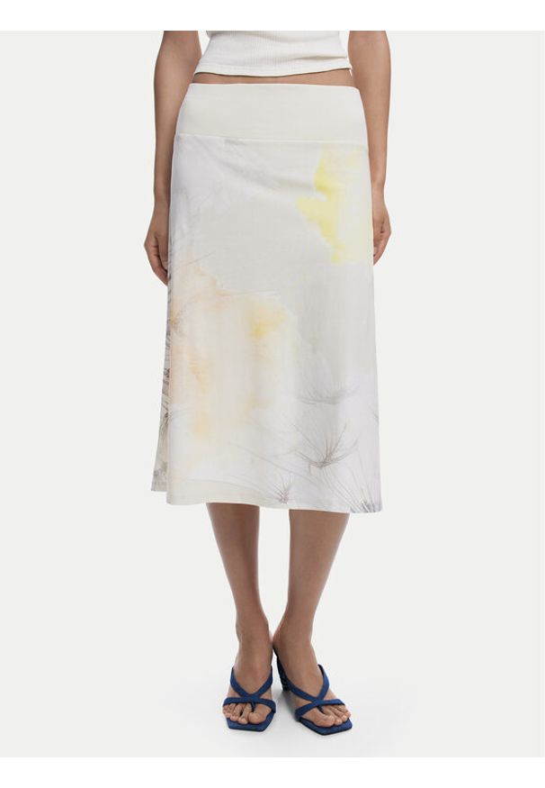 Desigual Spódnica midi Bruma 25WWFK08 Écru Regular Fit. Materiał: bawełna