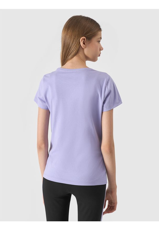 4f - 4F T-shirt z bawełny organicznej gładki dziewczęcy - jasny fiolet 146 (10-11 lat). Okazja: na co dzień. Kolor: fioletowy. Materiał: bawełna. Wzór: gładki. Sezon: lato. Styl: sportowy, casual