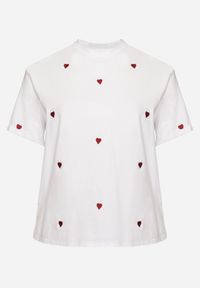 Born2be - Biało-Czerwony Bawełniany T-shirt Zdobiony Haftem w Kształcie Serc Naloree. Okazja: na co dzień. Kolekcja: plus size. Kolor: biały. Materiał: bawełna. Wzór: aplikacja, haft. Styl: klasyczny, elegancki, casual #5