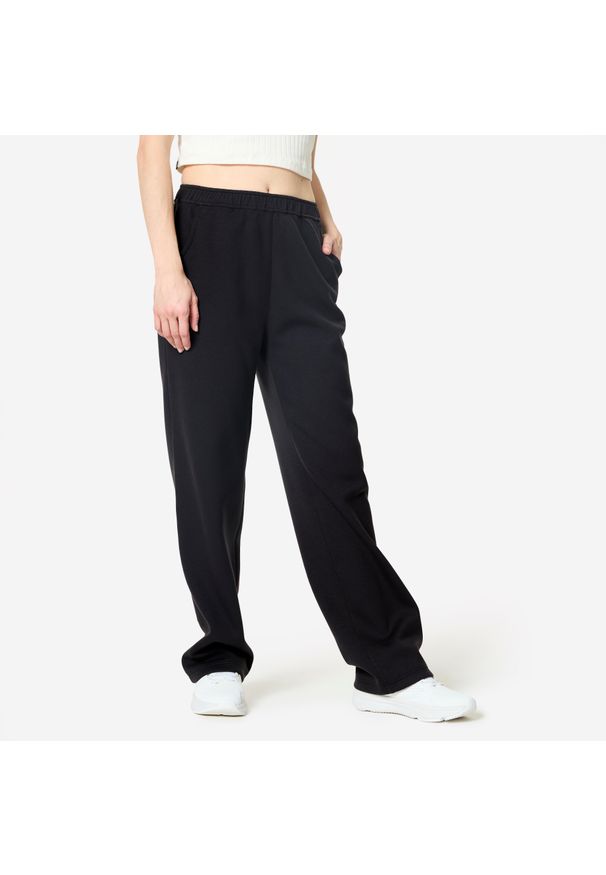 Decathlon - Spodnie dresowe damskie Domyos Gym & Pilates. Kolor: czarny. Materiał: poliester, materiał, lyocell, elastan. Sport: joga i pilates