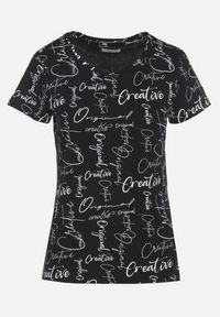 Born2be - Czarny T-shirt z Bawełny Zdobiony Nadrukiem z Napisami Mirindela. Okazja: na co dzień. Kolor: czarny. Materiał: bawełna. Wzór: napisy, aplikacja, nadruk. Styl: klasyczny, elegancki, casual #4