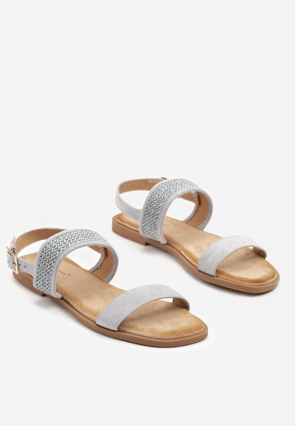 Born2be - Niebieskie Sandały Ozdobione Plecionką na Paskach Nurimora. Okazja: na spacer. Zapięcie: pasek. Kolor: niebieski. Wzór: aplikacja. Styl: elegancki