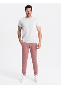 Ombre Clothing - Męskie spodnie dresowe bawełniane joggery BASIC – ciemnoróżowe V4. Okazja: na co dzień. Kolor: różowy. Materiał: dresówka, bawełna. Wzór: aplikacja. Styl: sportowy, casual, elegancki #4