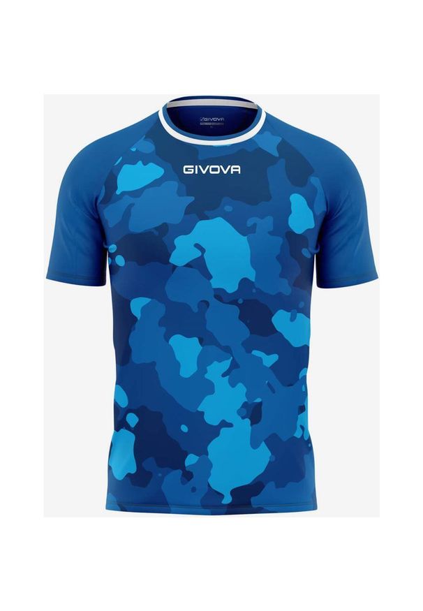 Męskie T-shirt Givova z nadrukiem w stylu kamuflażu niebiesko-zielonym. Kolor: wielokolorowy. Materiał: poliester. Wzór: nadruk. Sport: tenis, fitness, piłka nożna