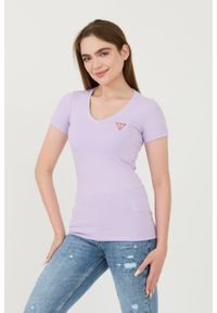 Guess - GUESS Lawendowy damski t-shirt Mini Triangle Tee, Rozmiar S. Kolor: fioletowy #2
