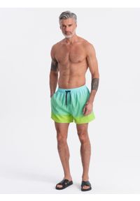 Ombre Clothing - Męskie szorty kąpielówki efekt ombre - jasnoturkusowe V19. Kolor: turkusowy. Materiał: poliester, materiał. Wzór: gładki