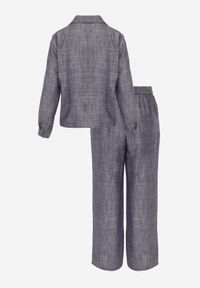 Born2be - Niebieski Komplet z Lnem i Wiskozą Szerokie Spodnie i Koszula z Wiązaniem Ravilith. Kolor: niebieski. Materiał: wiskoza, len #6