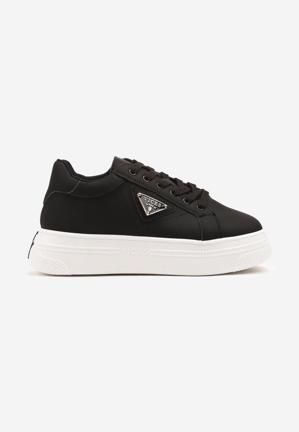 Born2be - Czarne Sneakersy Vices na Platformie z Ozdobną Aplikacją Aramiella. Okazja: na co dzień. Kolor: czarny. Materiał: jeans. Wzór: aplikacja. Obcas: na platformie