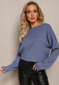Renee - Niebieski Sweter o Luźnym Kroju Enian. Kolor: niebieski. Sezon: jesień, zima