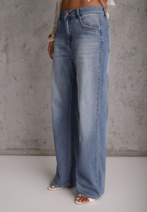 Renee - Niebieskie Jeansy High Waist Wide Leg z Bawełną i Domieszką Wiskozy Hirei. Stan: podwyższony. Kolor: niebieski. Długość: długie. Wzór: gładki