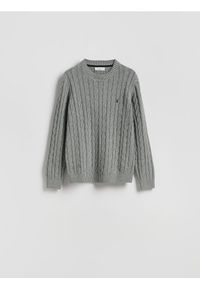 Reserved - Sweter z warkoczowym splotem - szary. Kolor: szary. Materiał: bawełna, dzianina. Wzór: ze splotem