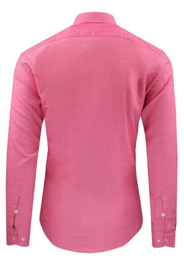 Męska Koszula Wizytowa, Taliowany Krój - Victorio - Różowa. Kolor: różowy. Materiał: poliester, elastan, bawełna. Styl: wizytowy