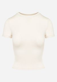 Born2be - Jasnobeżowy Bawełniany T-shirt Elastyczny Lireanne. Kolor: beżowy. Materiał: bawełna #5