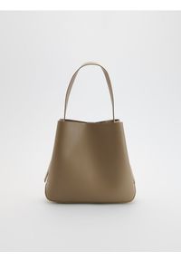 Reserved - Torebka shopper - beżowy. Kolor: beżowy. Materiał: skórzane