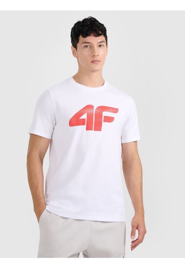 4f - 4F T-shirt regular z nadrukiem męski - biały M. Okazja: na co dzień. Kolor: biały. Wzór: nadruk. Styl: casual