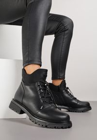 Born2be - Czarne Skórzane Botki w Stylu Workerów Giomira. Okazja: na co dzień. Kolor: czarny. Materiał: skóra. Styl: casual #7