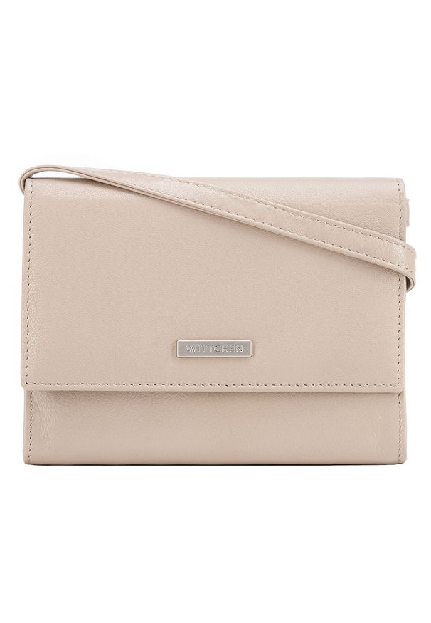 Wittchen - Damski portfelik crossbody ze skóry. Kolor: beżowy. Materiał: skórzane. Rozmiar: małe. Rodzaj torebki: przez ramię
