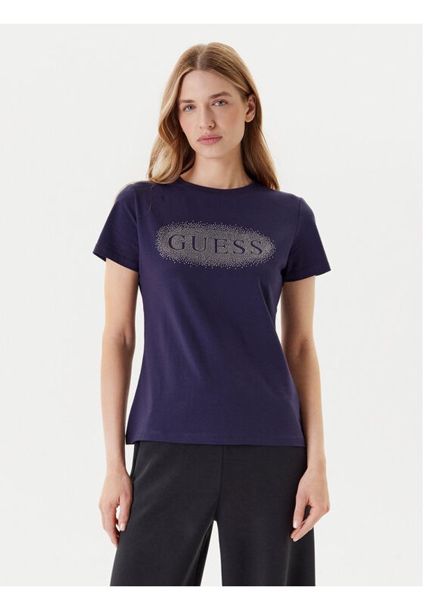 Guess T-Shirt V5YI08 J1314 Granatowy Regular Fit. Kolor: niebieski. Materiał: bawełna