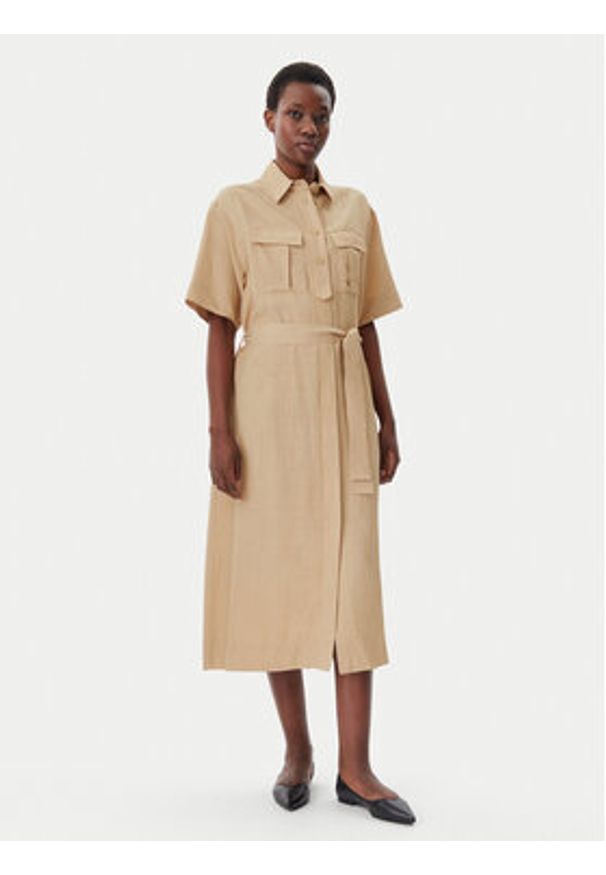 KAOS Sukienka koszulowa RP1CO044 1083 Beżowy Regular Fit. Kolor: beżowy. Materiał: wiskoza. Typ sukienki: koszulowe