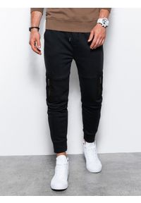 Ombre Clothing - Spodnie męskie dresowe - czarne V2 P1087 - XXL. Kolor: czarny. Materiał: dresówka