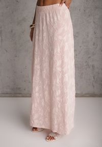 Renee - Różowy Letni Komplet z Dodatkiem Wiskozy Wiązany Top Typu Halter i Spónica Eimios. Kolor: różowy. Materiał: wiskoza #6