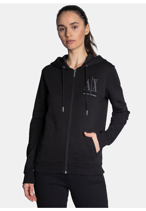 Bluza z kapturem damska czarna Armani Exchange 8NYM21 YJ68Z 1200. Typ kołnierza: kaptur. Kolor: czarny. Styl: sportowy