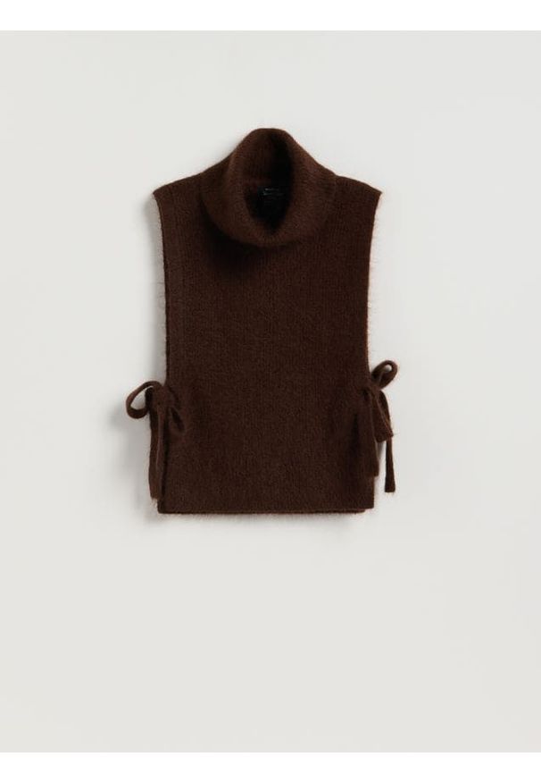 Reserved - Kołnierz z wełną i moherem - ciemnobrązowy. Kolor: brązowy. Materiał: wełna, moher