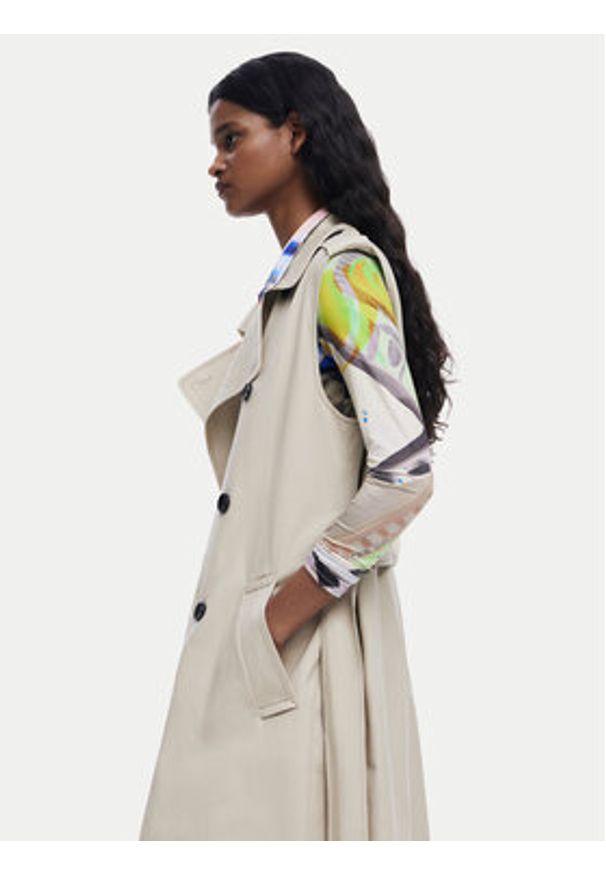 Desigual Trencz 25SWEW49 Beżowy Loose Fit. Kolor: beżowy. Materiał: bawełna