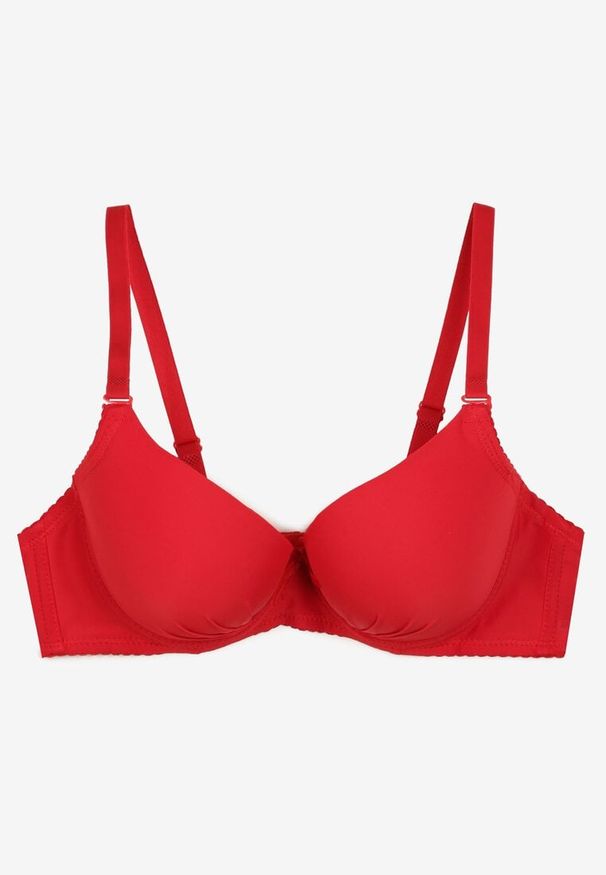 Born2be - Czerwony Biustonosz z Usztywnionymi Miseczkami Zapinany na Haftki na Regulowanych Odpinanych Ramiączkach Lucicella. Kolor: czerwony. Materiał: jedwab. Rodzaj stanika: odpinane ramiączka
