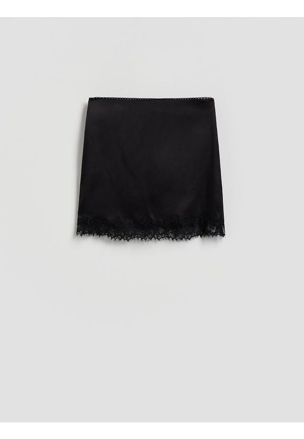 Reserved - Spódnica z koronką - czarny. Kolor: czarny. Materiał: koronka. Wzór: koronka
