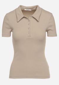 Born2be - Zielony Bawełniany T-shirt Prążkowany Typu Polo z Guzikami Avelavia. Typ kołnierza: polo. Kolor: zielony. Materiał: prążkowany, bawełna. Sezon: lato. Styl: klasyczny #5