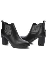 Czarne Botki Karino Damskie Eleganckie Obuwie. Okazja: do pracy, na spotkanie biznesowe. Kolor: czarny. Materiał: skóra. Obcas: na obcasie. Styl: elegancki. Wysokość obcasa: średni #4