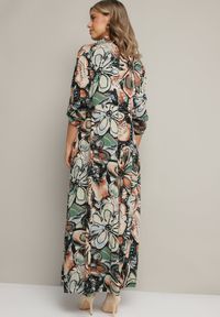 Born2be - Czarno-Beżowa Koszulowa Kwiatowa Sukienka z Wiskozy Ozdobiona Guzikami Enanoris. Okazja: na co dzień. Kolor: czarny. Materiał: wiskoza. Długość rękawa: długi rękaw. Wzór: aplikacja, kwiaty. Typ sukienki: koszulowe. Styl: casual, elegancki #5