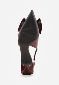 Renee - Bordowe Sandały Vices na Szpilce Slingback Ozdobione Kokardą Nilendria. Okazja: na imprezę. Kolor: czerwony. Wzór: aplikacja. Sezon: lato. Obcas: na szpilce. Styl: elegancki #4