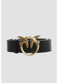 Pinko - PINKO Czarny pasek damski Love Berry H3 Belt, Rozmiar S. Kolor: czarny