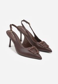 Renee - Brązowe Sandały na Szpilce Ozdobione Aplikacją z Cyrkoniami Isleheart. Zapięcie: sprzączka. Kolor: brązowy. Materiał: jeans. Wzór: aplikacja. Obcas: na szpilce. Styl: elegancki #5